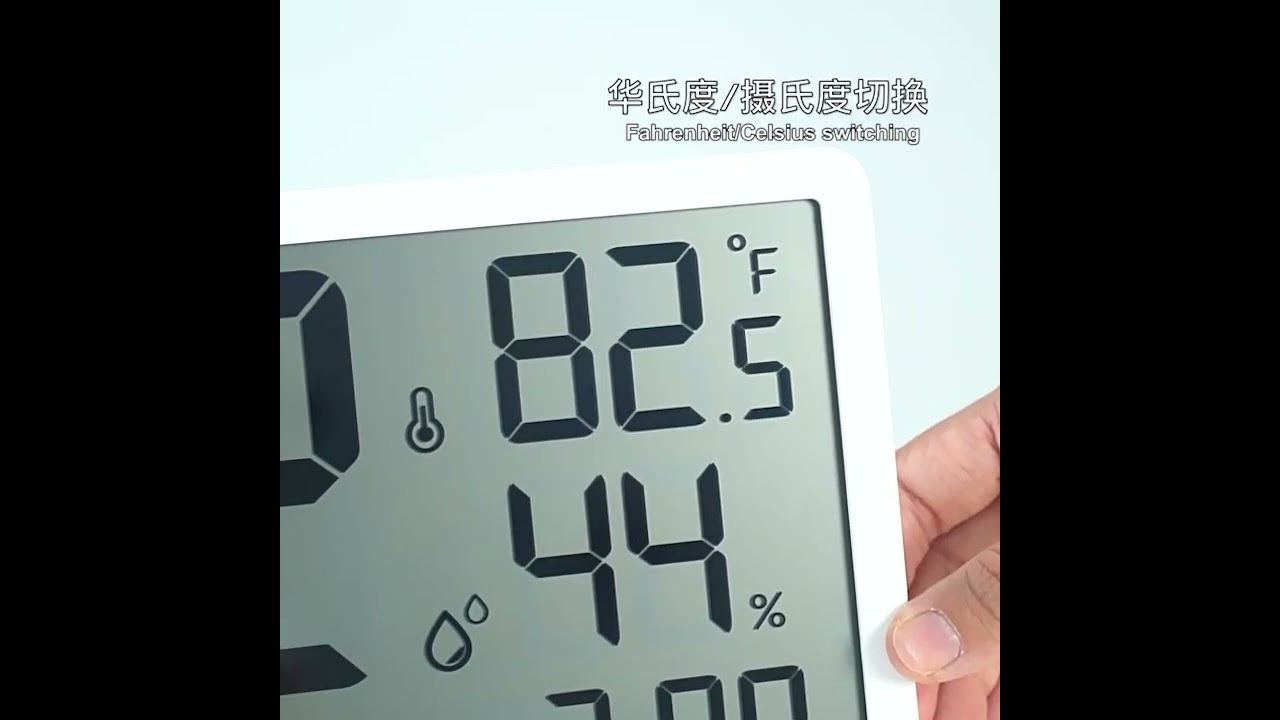 LCD多功能客廳掛鐘日期/溫度/濕度显示電子鐘（白色英文版）