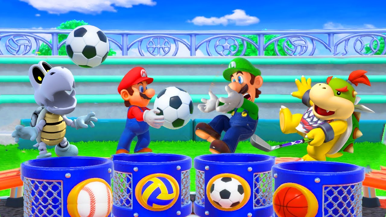 Super Mario Party Minigames - Mario vs Dry Bones vs Bowser Jr vs Luigi