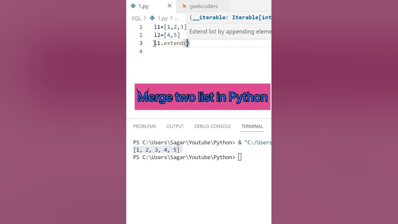 Merge two lists in Python| @GeekCoders | #shorts #education #python ...