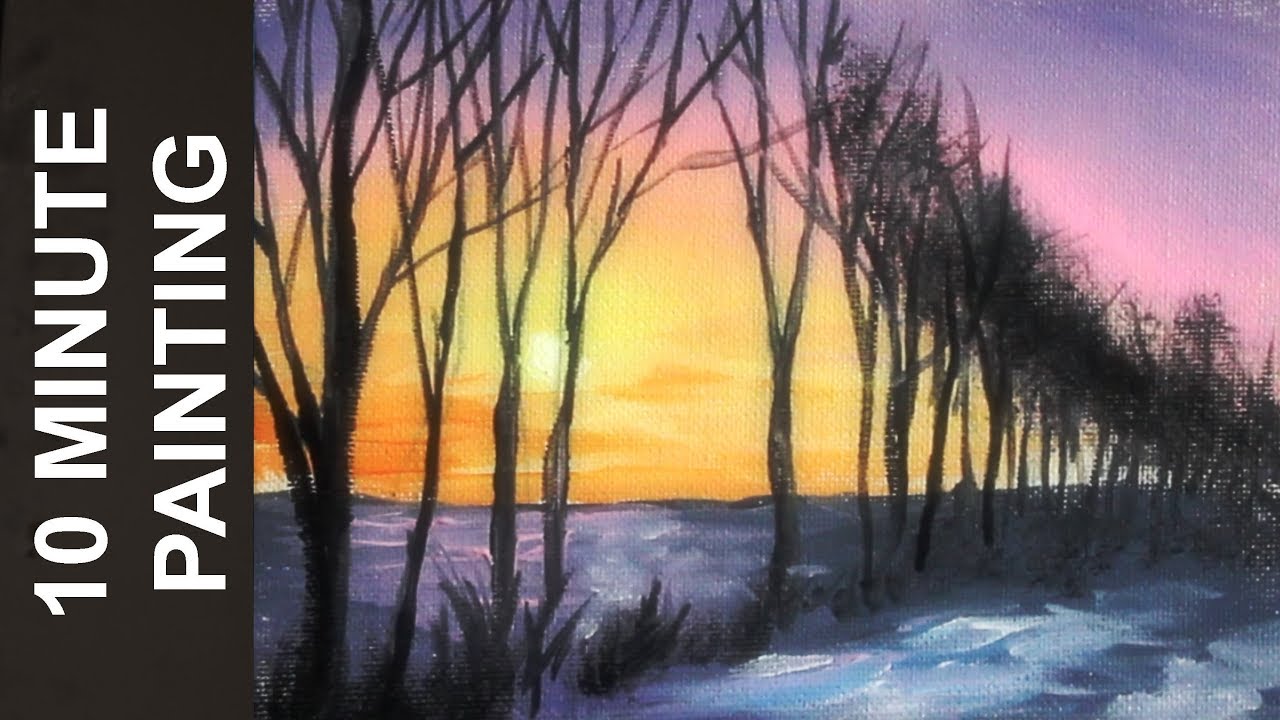 Painting A Winter Tree Lined Lane At Dusk With Acrylics In 10 Minutes Youtube