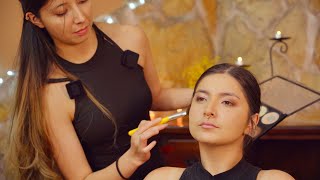 Darlyn does Julie's makeup with soft ASMR whispering sounds for relaxation & sleep
