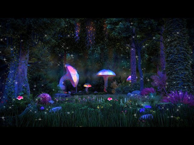 Enchanted Forest Night Ambience ✨🍄🌲 Mystical atmosphere, calming nature sounds & occasional rain. class=