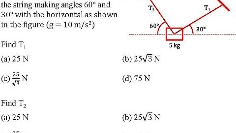 A body of mass 5 kg is suspended by the string making angles 60° and 30° with the horizontal as