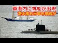 潜水艦も米軍も視線が軍港内へ向かう帆船に！