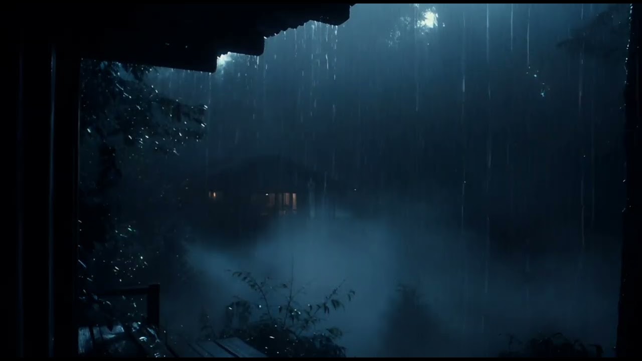 Forest Cabin in Heavy Rain | Relaxing Night Ambience