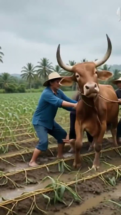 sapi besar mengamuk di sawah warga #sapi #cow