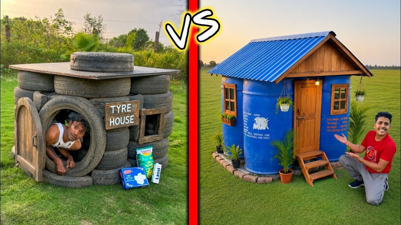 Overnight Survival Challenge | We Built a House in just 1 Hour - YouTube