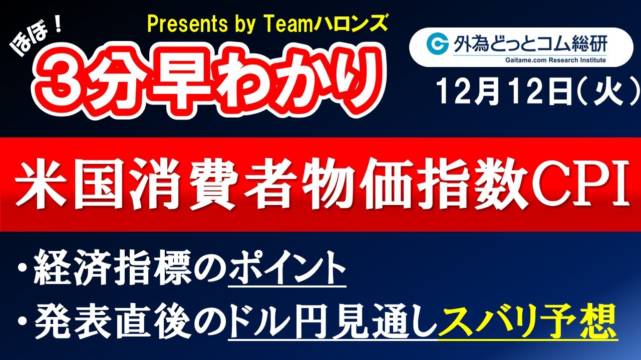 ドル/円見通しズバリ予想、３分早わかり「米国消費者物価指数ＣＰＩ」2023年12月12日発表