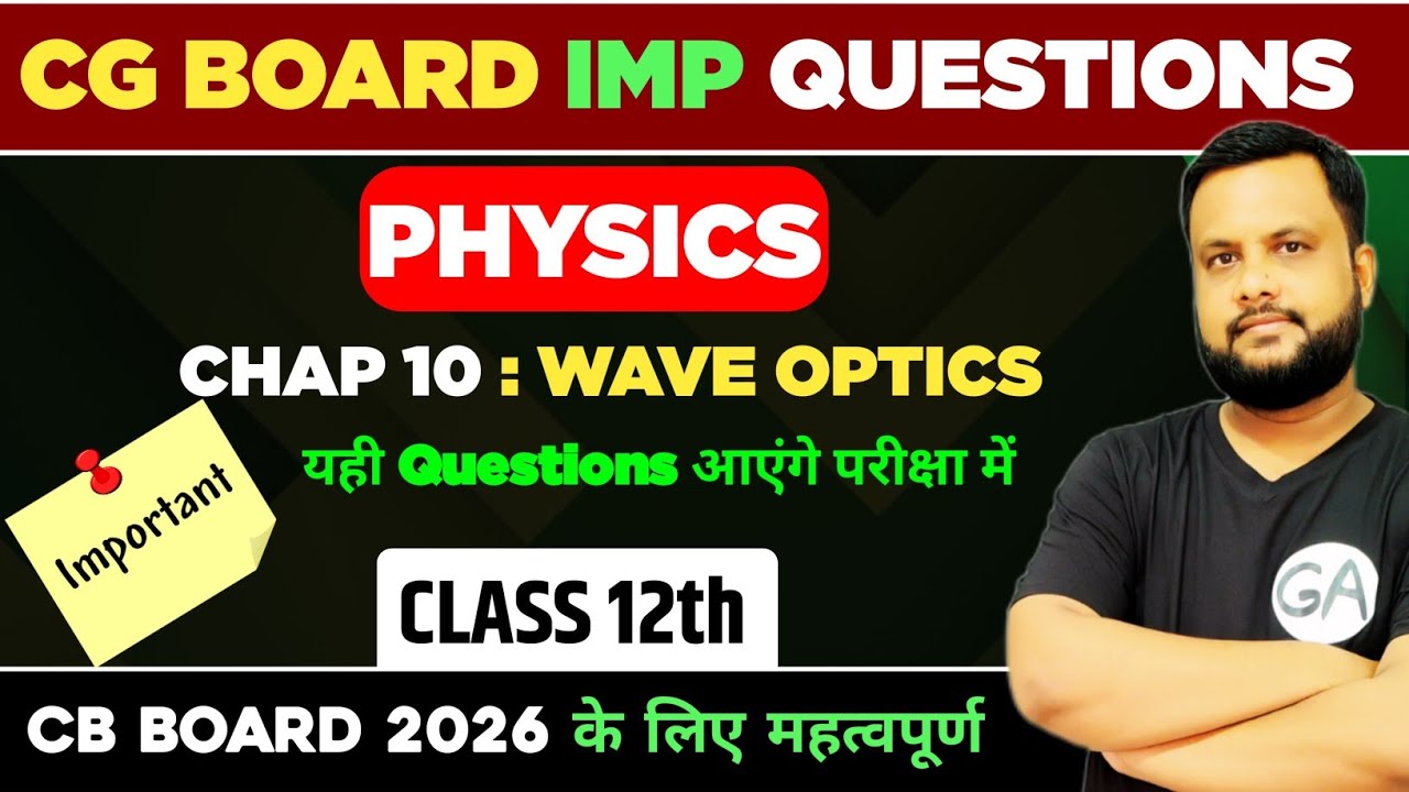 CG Board Exam 2026: Most Important Questions Chap 10 Wave Optics Class 12