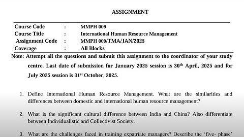IGNOU MMPH - 009 Solved Assignment Jan 2025 | July 2025 MBA International Human Resource Management