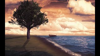 Photo manipulation. - Cloudy Sunset Scene. Lonely place without humanity.