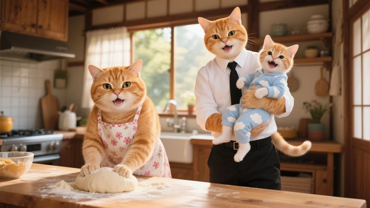 Papa Cat Returns from a Business Trip 🚅 Family Reunites to Make Mochi 🍡🏡 | Funny Cat Videos