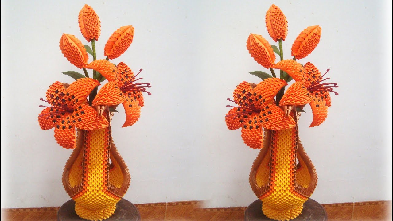 3D Origami Vase V15 Tutorial , paper flower vase cómo hacer un jarrón