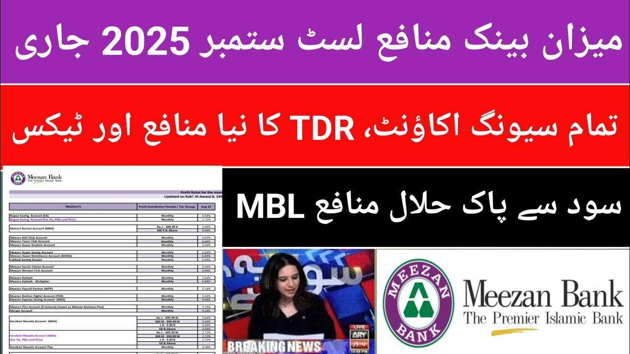 Meezan Bank profit list Sep 2025 issued| MBL all saving account and TDR rate
