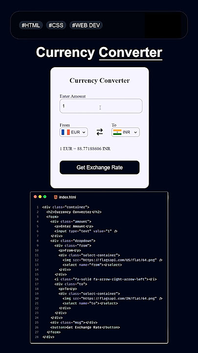 Create Currency Converter #trending #coding #htmlcssjavascript #shorts #shortsfeed #youtubeshorts