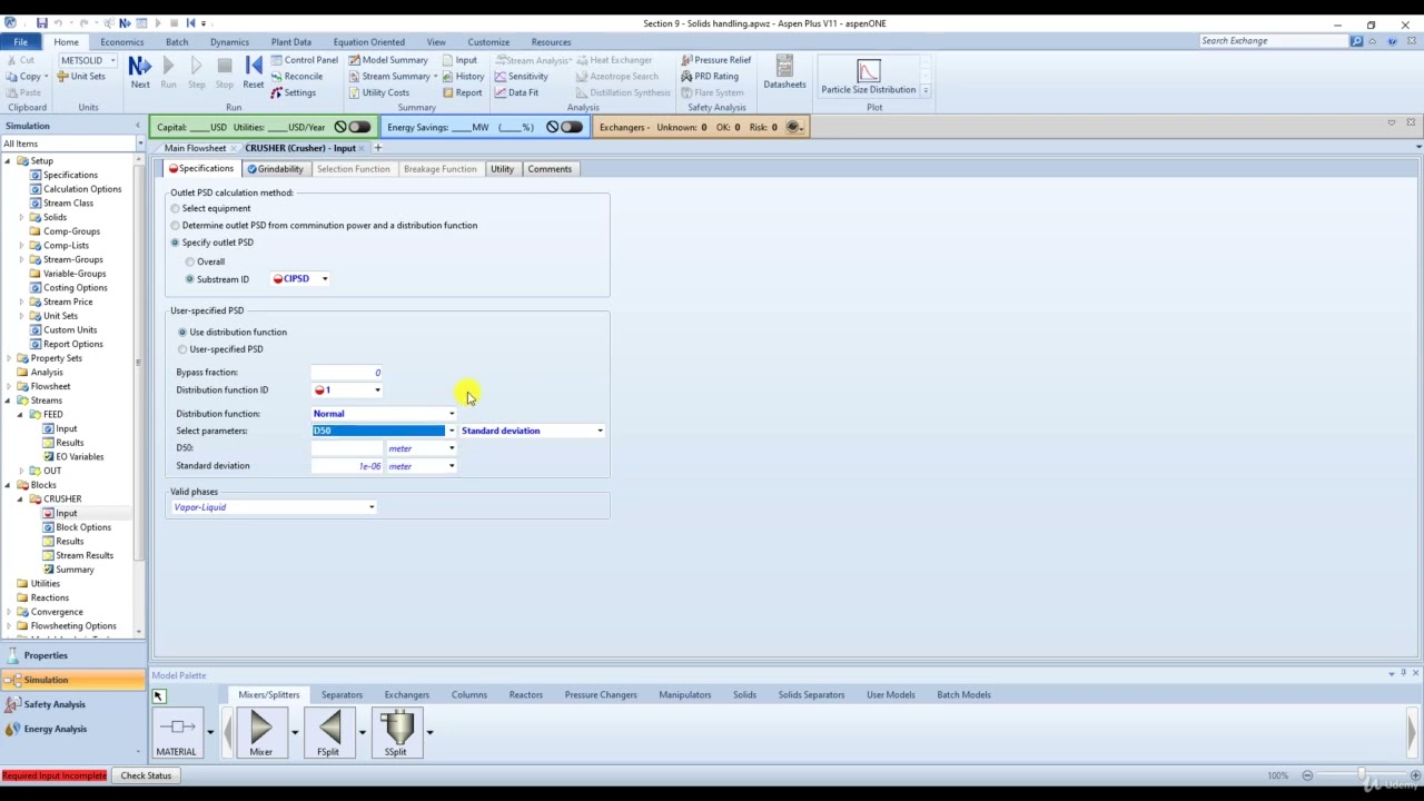 Aspen Plus - Calculating the outlet PSD using the Specify outlet PSD method
