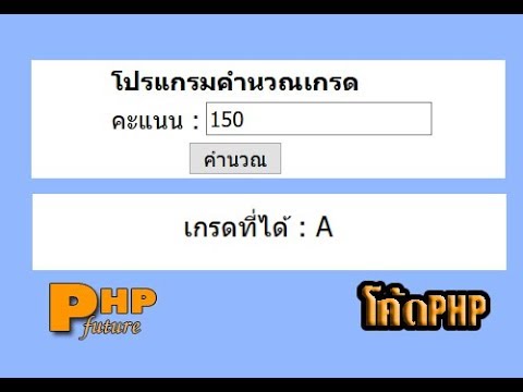 โค้ดสคริปโปรแกรมคำนวณเกรด สร้างเงื่อนไขIF-Else เขียนด้วยภาษา PHP แจกให้ดาวน์โหลดฟรี