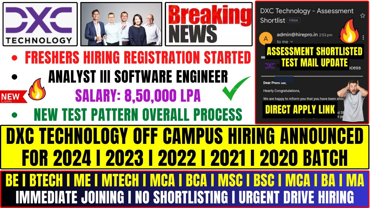 DXC TECHNOLOGY MASS HIRING ANNOUNCED | OFF CAMPUS DRIVE FOR 2024 , 2023 ...