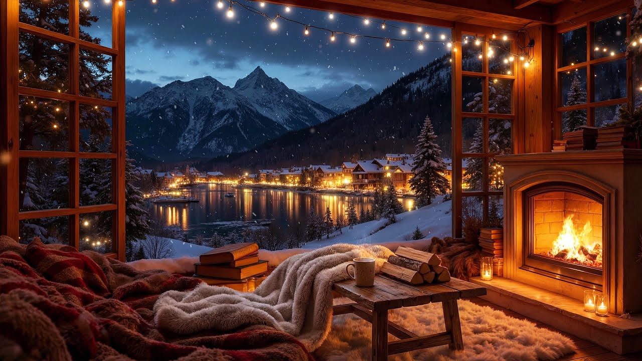 Winter Nightfall Dreamy Winter Nightfall ️ Gentle Piano Music and Fire Sounds For ...