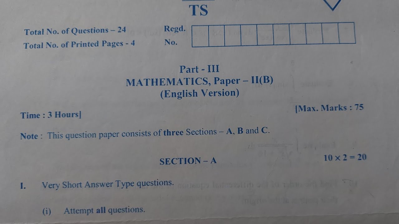 March -2017 Mathematics-2B TS BIE - YouTube
