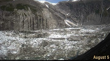 Time-lapse images of Alaska glacial lake basin during outburst flood