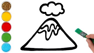 volcano eruption picture drawing painting and coloring for kids toddlers lets draw together