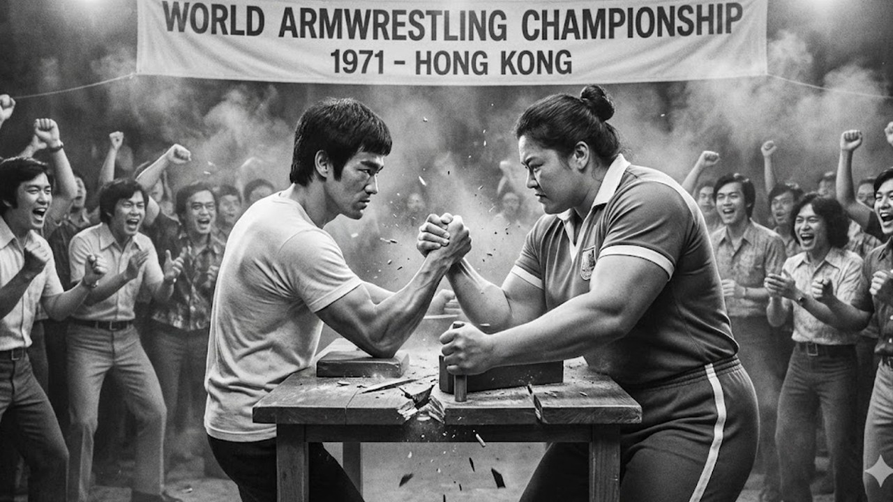 Bruce Lee venció a la campeona mundial de pulso de 118 kg y rompió la mesa en 1971