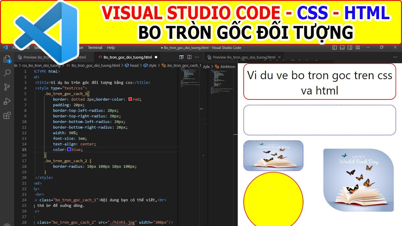 05 Visual Studio Code | Sử dụng CSS bo tròn góc đối tượng trong HTML ...