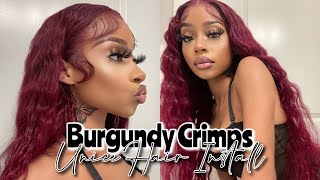 26in 99j Lace Front Wig Install + Loose Crimps &amp; Dramatic Baby Hairs FT. UNICE HAIR