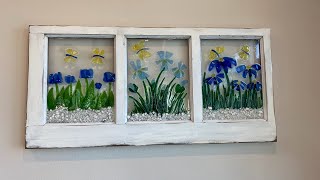 EPOXY RESIN OLD WINDOW, REPURPOSE,  GLASS ART , TUTORIAL , SEA GLASS, STAINED GLASS AND RESIN,