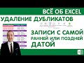 Удалить дубликаты. Уникальные записи с самой ранней или поздней датой.