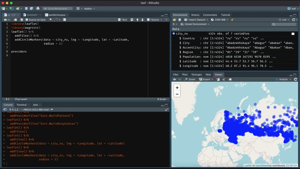 Практика - Создание интерактивных карт с помощью leaflet