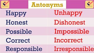 Antonyms | Prefix | Antonyms formed with Prefixes | 200  Important Opposite words | Prefix words