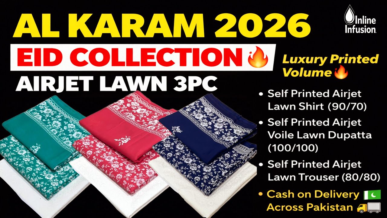AlKaram Eid Collection 2026 ✨ Self Printed Airjet Lawn | Luxury 3PC Suits Pakista 