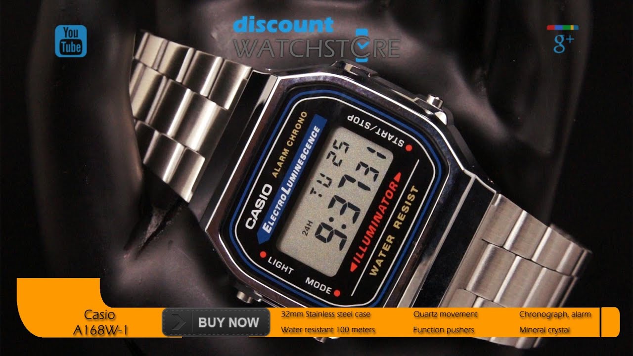 Casio A168W-1 Men's Classic Electro Luminescence Illuminator Digital Stop Watch Review Video