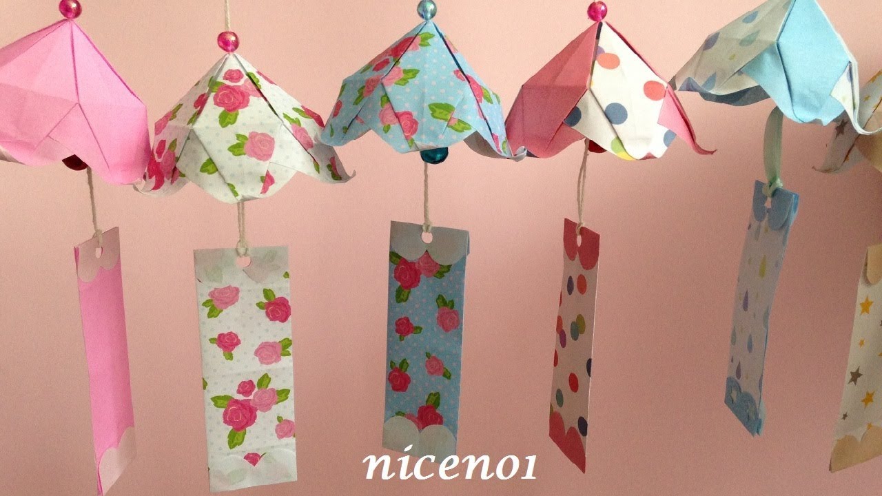 折り紙 風鈴 花のように可愛い 簡単な作り方 Origami Wind Bell Tutorial Niceno1 Youtube