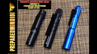 Thrunite Archer Mini vs Streamlight Microstream and Olight i3T EOS