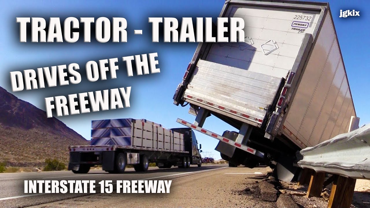 Tractor Trailer Drives Off the 15 Freeway - YouTube