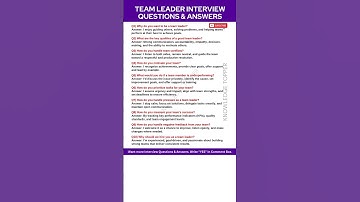 Team Leader Interview Questions and Answers | Team Lead Interview Questions and Answers
