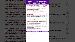 Team Leader Interview Questions and Answers | Team Lead Interview Questions and Answers