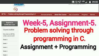 Problem solving through programming in C // NPTEL // weak-5, Assignment-5 + programming answer //