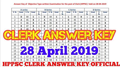 28 April 2019 || HPPSC CLERK ANSWER KEY 28 APRIL 2019 || OFFICIAL HPPSC CLERK ANSWER KEY
