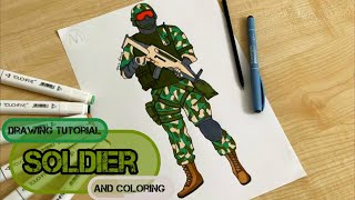 How to draw a soldier holding a gun / Soldier drawing tutorial screenshot 5