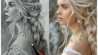 Beautiful profile portrait drawing☘️The steps of drawing a profile portrait in a simple way