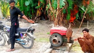 Teub Well on Honda Cg 125 cc Bike || Diesel Engine Starting With Amazing Technique