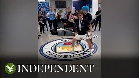 Manchester City celebrate in changing room after FA Cup final win
