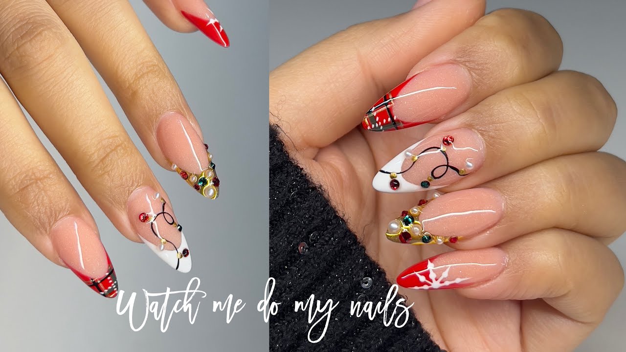 Рождественский дизайн ногтей 🎄~ Урок по наращиванию акриловых ногтей