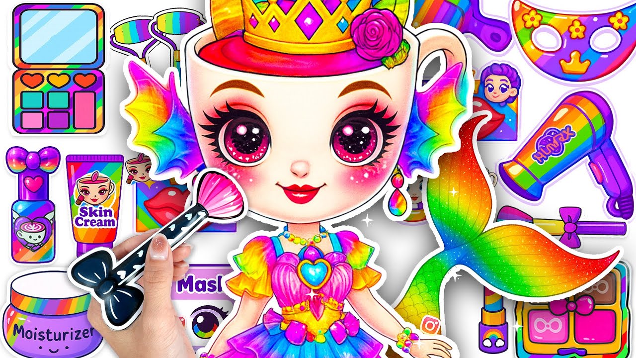 💄Paper DIY💄ITALIAN BRAINROT Mermaid Ballerina Cappuccina Rainbow Skincare Makeup🌈 Unboxing ASMR🎀