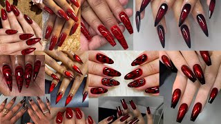 Beautiful & Colorful Maroon & Red Acrylic Nails Designs + Red Gel Polish Designs Ideas for Ladies