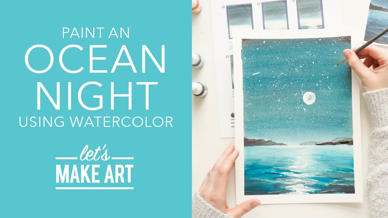 Let's Paint An Ocean Night 🌝| Watercolor Landscape Art Tutorial By Sarah Cray Of Let's Make Art - Youtube